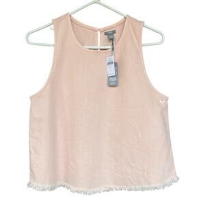 Aerie Tank Top Womens Small Pink Blush Raw Fringe Hem Crop Sleeveless Split Back
